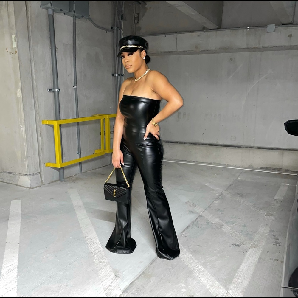 Black Two piece leather pant set